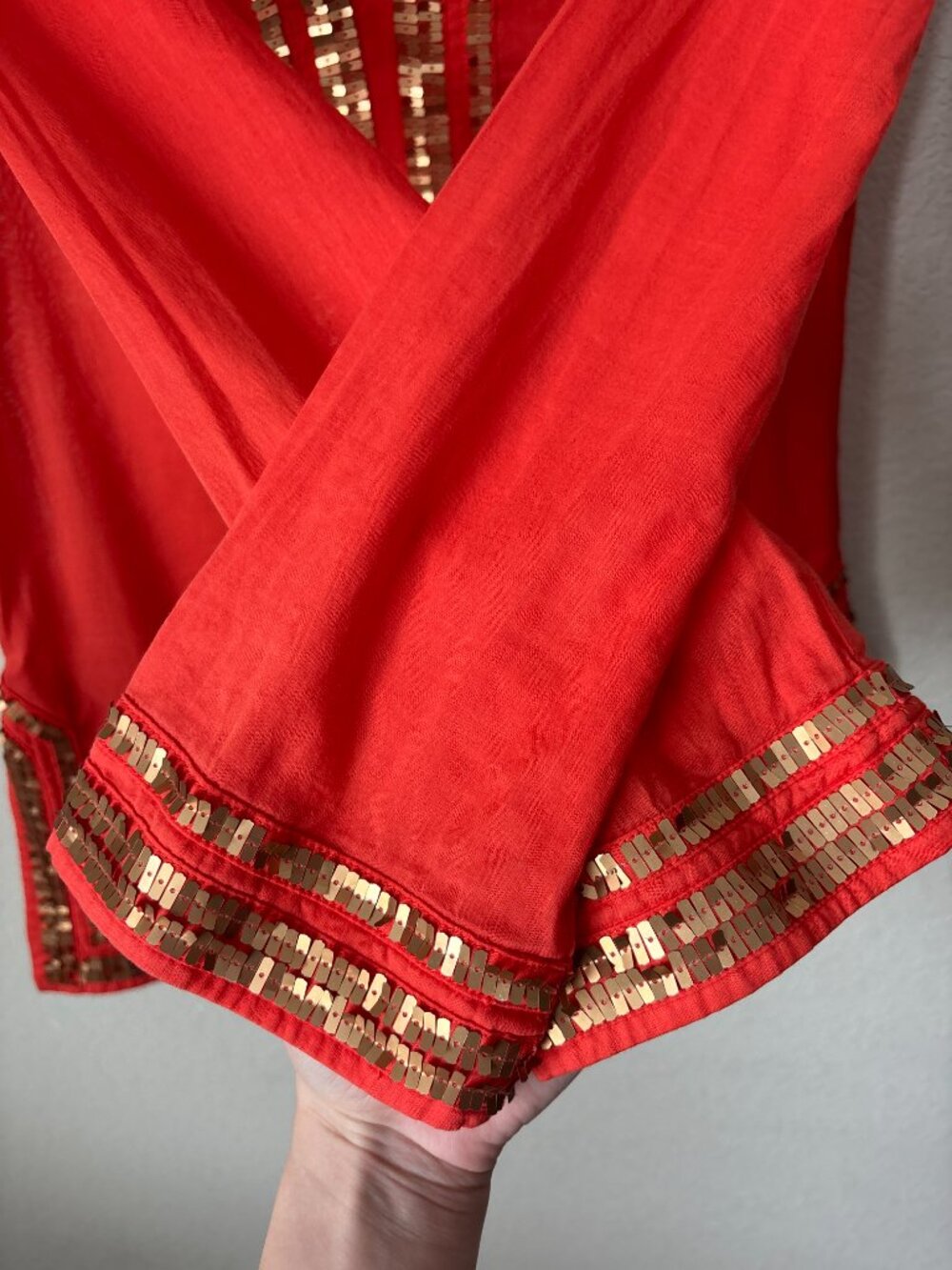 Tory Burch Gold Sequins V-Neck Orange Longline Caftan Tunic - Picture 7 of 13